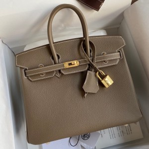 Hermes Birkin 25 Retourne Handmade Bag In Taupe Epsom Calfskin
