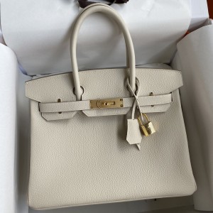 Hermes Birkin 30 Retourne Handmade Bag In Craie Clemence Leather