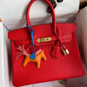 Hermes Birkin 30 Retourne Handmade Bag In Red Clemence Leather