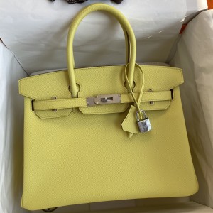 Hermes Birkin 30 Retourne Handmade Bag In Lime Epsom Calfskin
