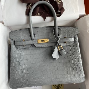 Hermes Birkin 30 Handmade Bag In Etain Crocodile Niloticus Matte Skin