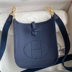 Hermes Evelyne Mini Handmade Bag in Blue Saphir Clemence Leather