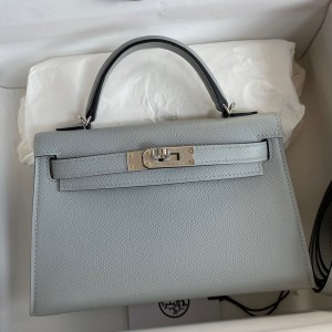 Hermes Kelly Mini II Sellier Handmade Bag In Blue Glacier Epsom Calfskin