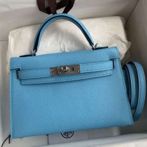 Hermes Kelly Mini II Sellier Handmade Bag In Celeste Epsom Calfskin 