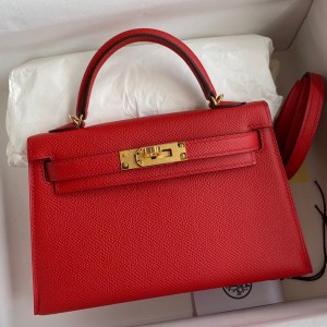 Hermes Kelly Mini II Sellier Handmade Bag In Red Epsom Calfskin