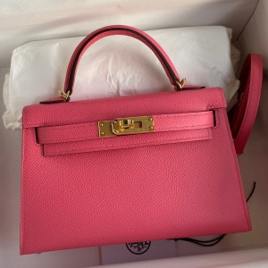 Hermes Kelly Mini II Sellier Handmade Bag In Rose Lipstick Epsom Calfskin