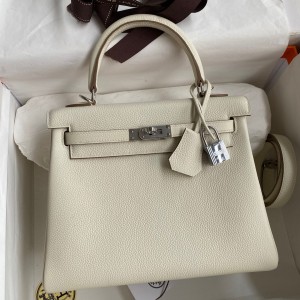 Hermes Kelly Retourne 25 Handmade Bag In Mushroom Clemence Leather 