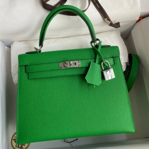 Hermes Kelly Sellier 25 Handmade Bag In Bambou Epsom Calfskin