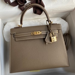 Hermes Kelly Sellier 25 Handmade Bag In Taupe Epsom Calfskin