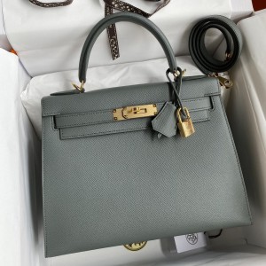 Hermes Kelly Sellier 28 Handmade Bag In Vert Amande Epsom Calfskin