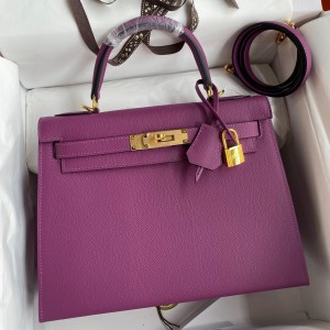 Hermes Kelly Sellier 32 Handmade Bag in Anemone Epsom Calfskin 