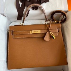 Hermes Kelly Sellier 32 Handmade Bag In Gold Epsom Calfskin
