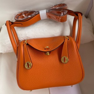 Hermes Mini Lindy Handmade Bag In Orange Clemence Leather