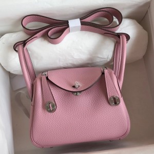 Hermes Mini Lindy Handmade Bag In Pink Clemence Leather 
