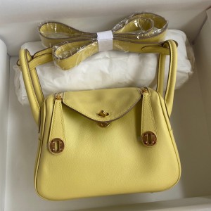 Hermes Mini Lindy Handmade Bag In Jaune Poussin Swift Leather