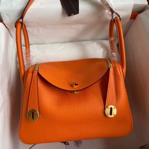 Hermes Lindy 26 Handmade Bag In Orange Clemence Leather