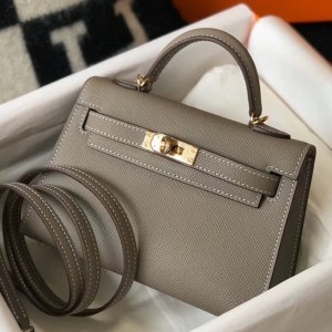 Hermes Kelly Mini II Bag In Gris Asphalt Epsom Leather