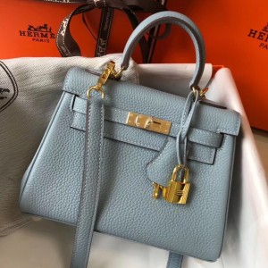 Hermes Mini Kelly 20cm Bag In Blue Lin Clemence Leather