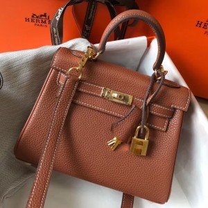 Hermes Mini Kelly 20cm Bag In Brown Clemence Leather