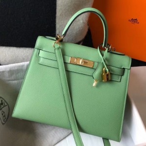 Hermes Kelly 25cm Sellier Bag In Vert Criquet Epsom Leather
