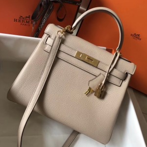 Hermes Kelly 28cm Retourne Bag In Argile Clemence Leather