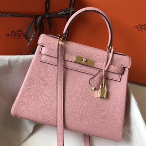 Hermes Kelly 28cm Retourne Bag In Pink Clemence Leather