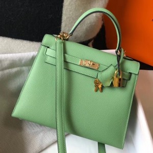 Hermes Kelly 28cm Sellier Bag In Vert Criquet Epsom Leather