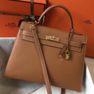 Hermes Kelly 32cm Sellier Bag In Gold Epsom Leather