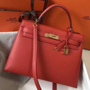 Hermes Kelly 32cm Sellier Bag In Red Epsom Leather