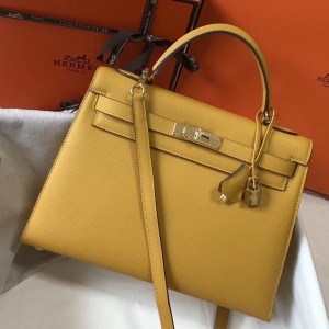Hermes Kelly 32cm Sellier Bag In Yellow Epsom Leather