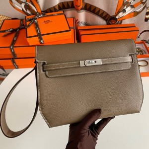 Hermes Kelly Depeches 25 Pouch in Taupe Epsom Calfskin 