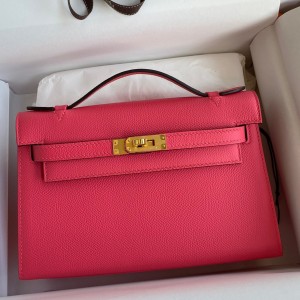 Hermes Kelly Pochette Handmade Bag In Rose Lipstick Epsom Calfskin