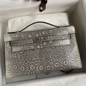 Hermes Kelly Pochette Handmade Bag In Natural Lizard Skin 