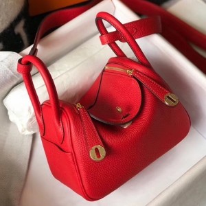 Hermes Lindy Mini Bag In Red Clemence Calfskin