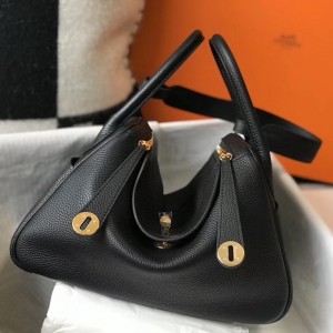 Hermes Black Clemence Lindy 30cm Bag with GHW