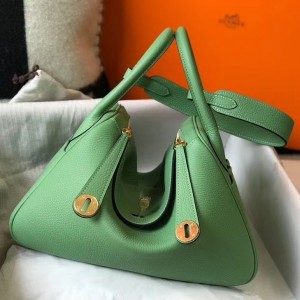 Hermes Vert Criquet Clemence Lindy 30cm Bag with GHW