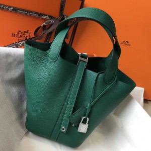 Hermes Picotin Lock 18 Bag In Malachite Clemence Leather