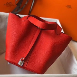 Hermes Picotin Lock 22 Bag In Red Clemence Leather