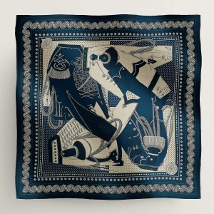 Hermes Blue Zouaves et Dragons Bandana Shawl 140 