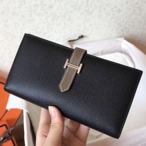 Hermes Bi-Color Epsom Bearn Wallet Black/Taupe