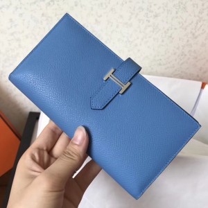 Hermes Blue Jean Epsom Bearn Gusset Wallet 