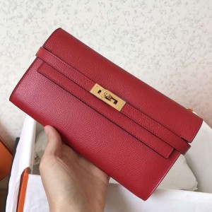 Hermes Kelly Classic Long Wallet In Red Epsom Leather