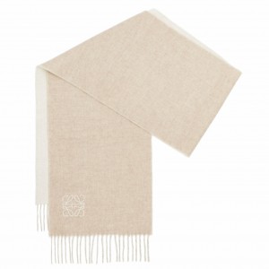 Loewe Double Face Scarf in Ivory/Sand Wool and Cashmere