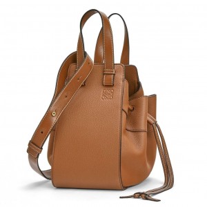 Loewe Mini Hammock Drawstring Bag In Brown Leather
