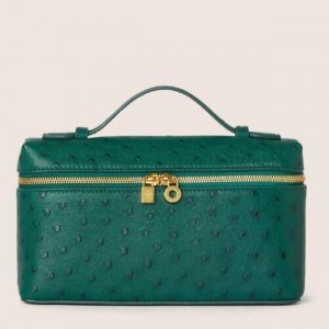 Loro Piana Extra Pocket Pouch L19 in Green Ostrich-embossed Leather