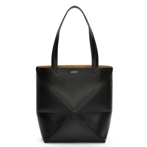 Loewe Medium Puzzle Fold Tote Bag in Black Calfskin