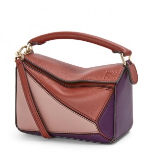 Loewe Puzzle Mini Bag In Purple/Caramel/Blossom Calfskin