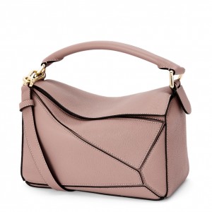 Loewe Puzzle Small Bag In Dark Blush Grained Leather