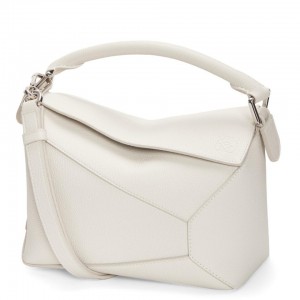 Loewe Puzzle Small Bag in White Grained Leather