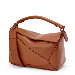 Loewe Puzzle Small Bag In Brown Satin Calfskin